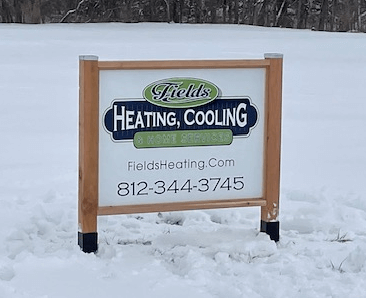 The business sign at Fields Heating, Cooling & Home Services in Greensburg, Indiana